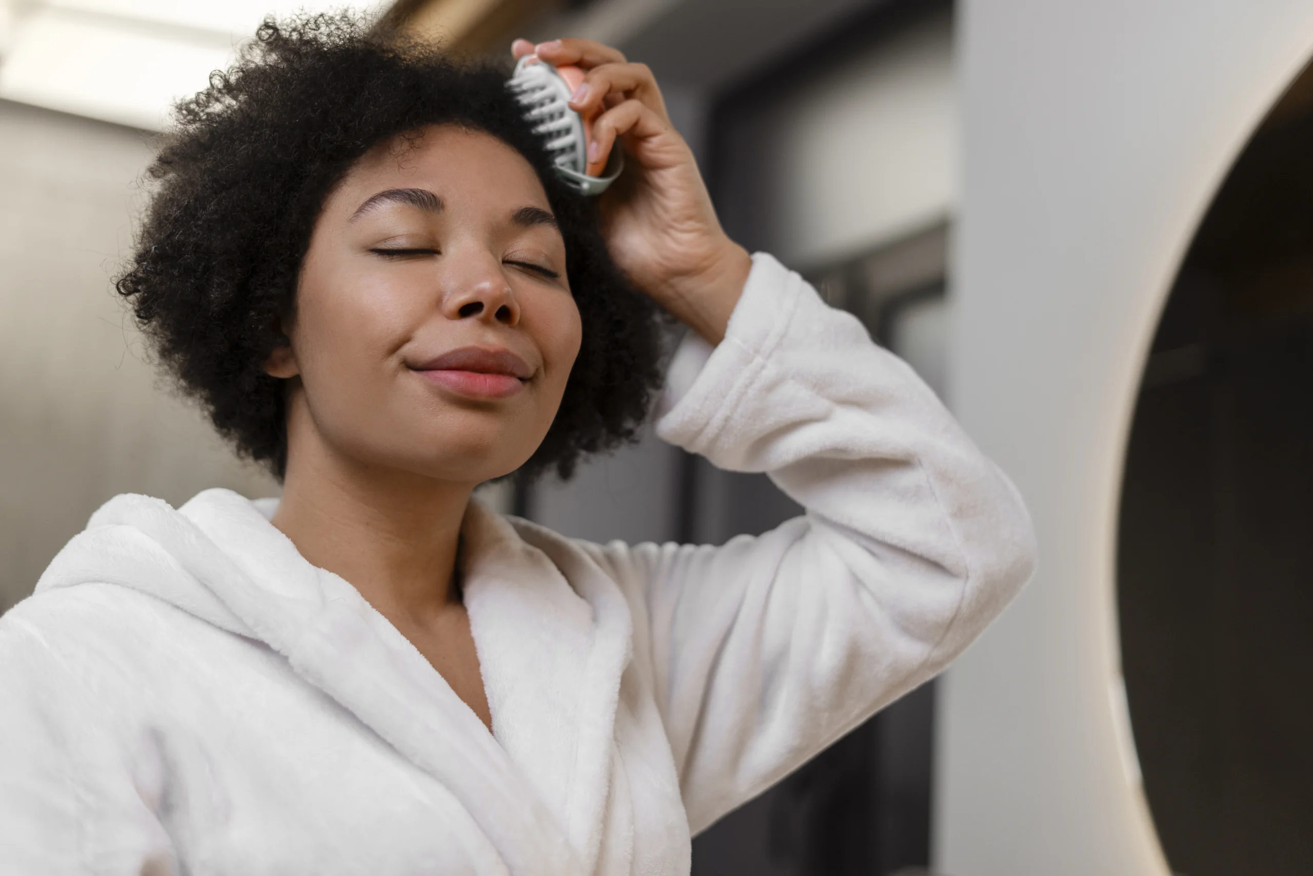 woman massaging scalp to reach natural hair goals