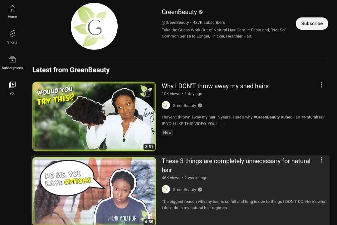 Green Beauty natural hair YouTubers 